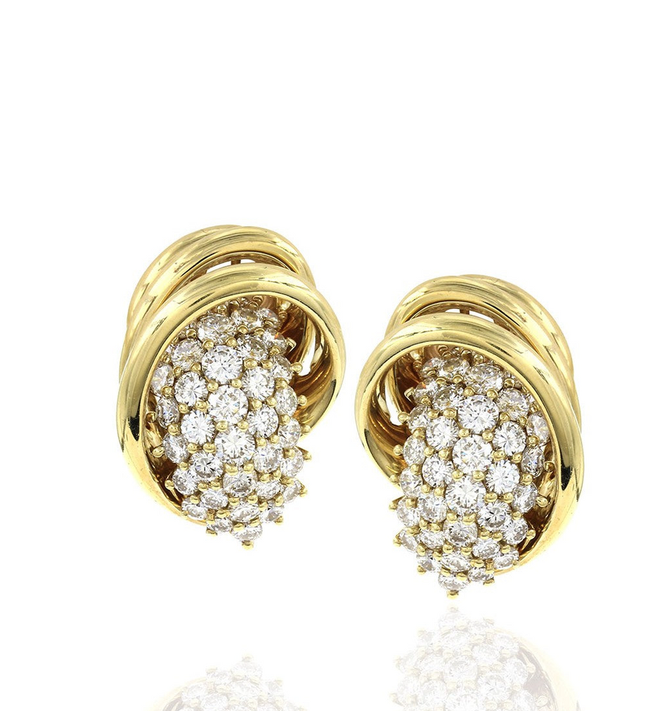 Jose Hess Diamond Cluster Gold Earrings