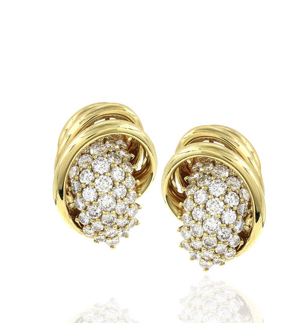 Jose Hess Diamond Cluster Gold Earrings