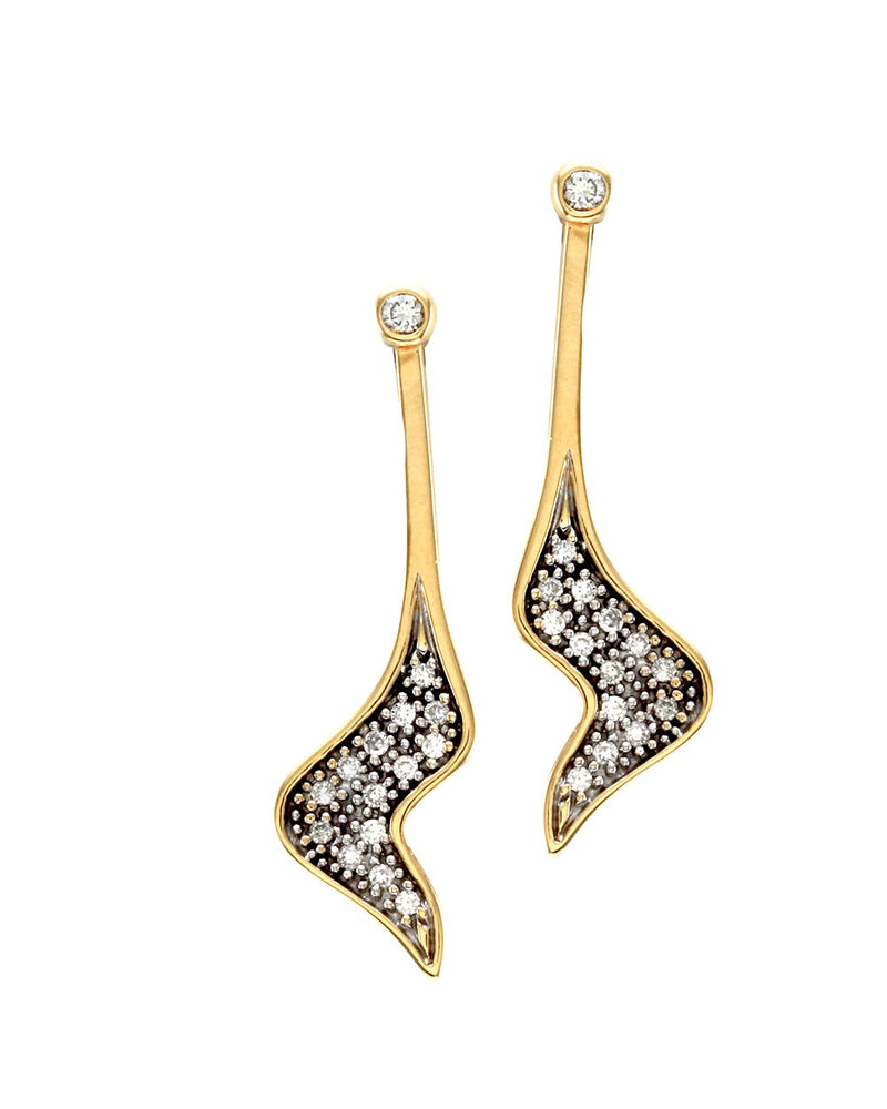 Pave Diamond Wave Drop Earrings in 14K Yellow Gold