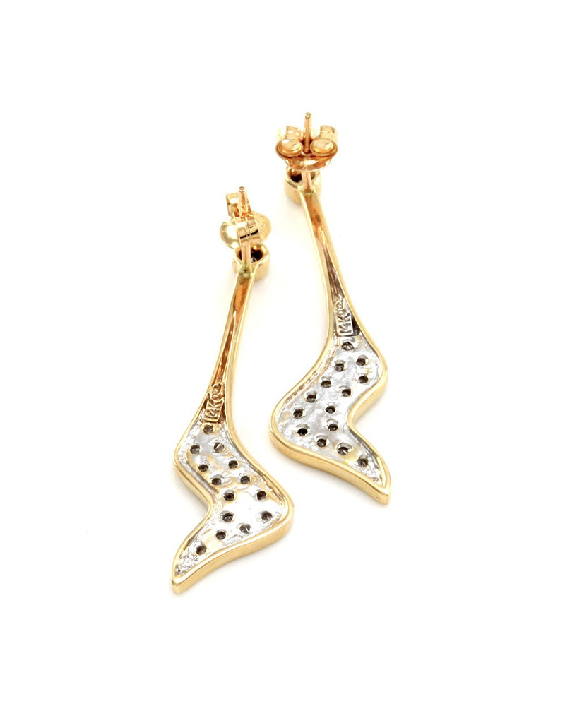 Pave Diamond Wave Drop Earrings in 14K Yellow Gold