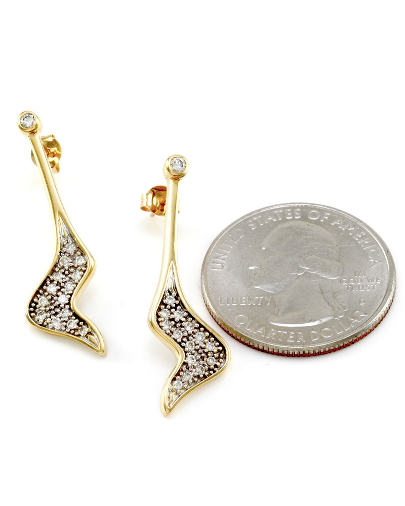 Pave Diamond Wave Drop Earrings in 14K Yellow Gold