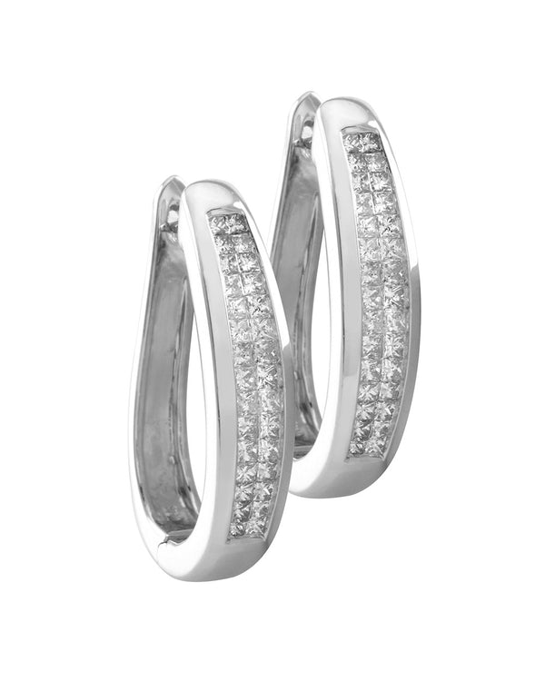 Invisible Set Princess Cut Diamond Semi-Hoop Earrings in 14K White Gold