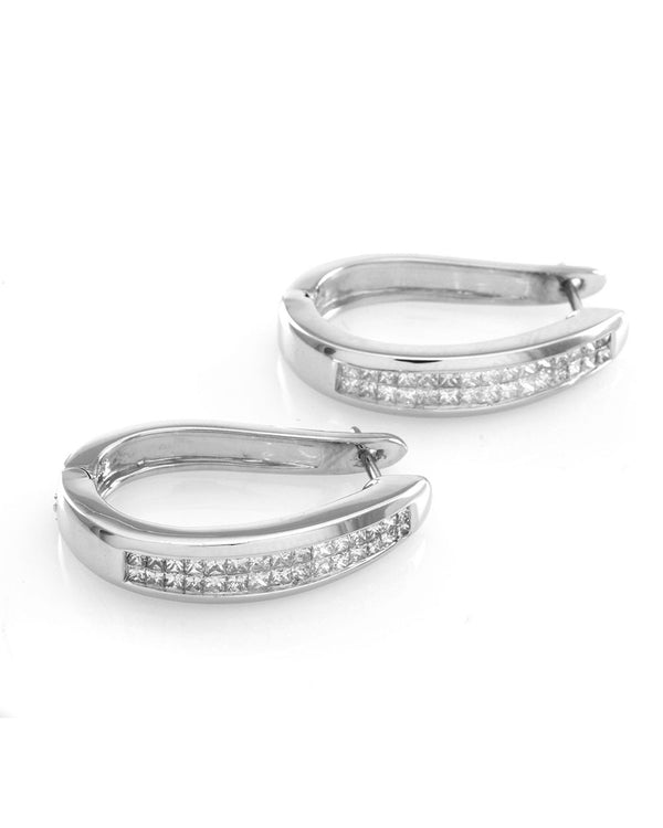 Invisible Set Princess Cut Diamond Semi-Hoop Earrings in 14K White Gold