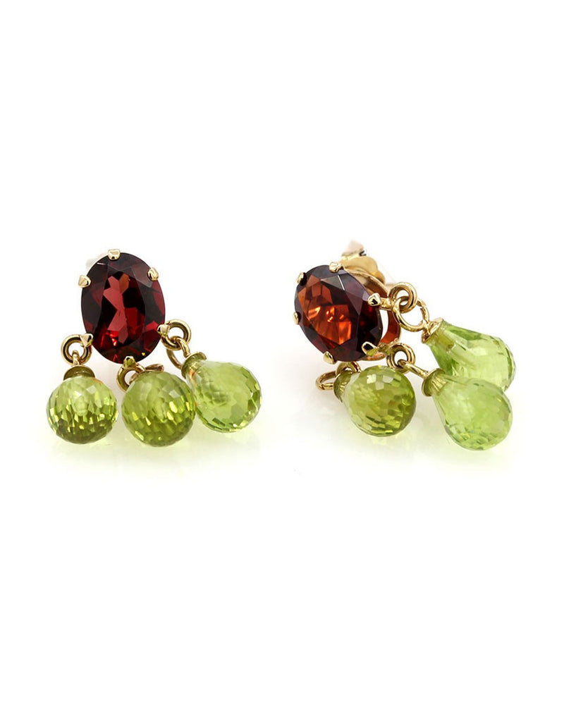 Garnet and Peridot Briolette Drop Earrings