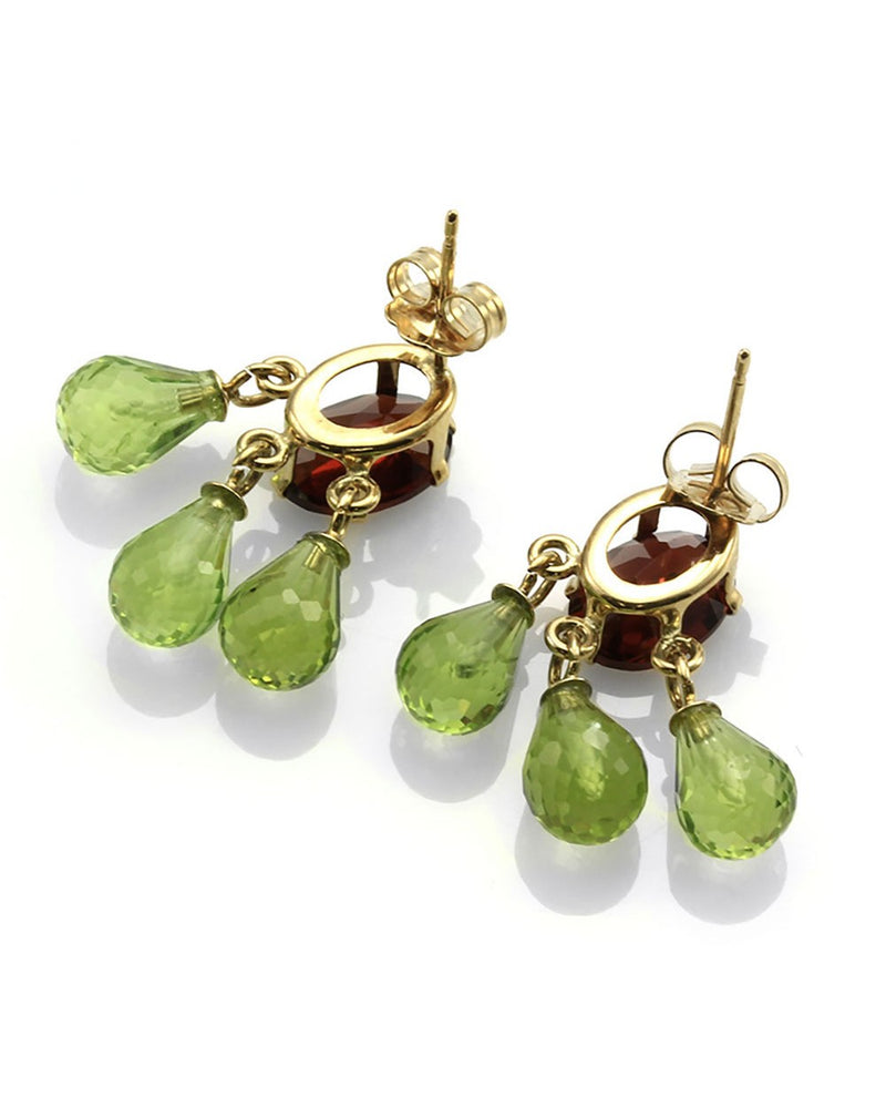 Garnet and Peridot Briolette Drop Earrings