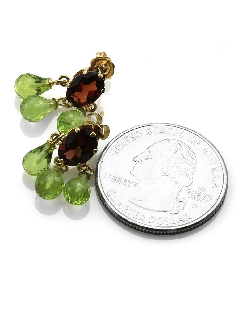 Garnet and Peridot Briolette Drop Earrings