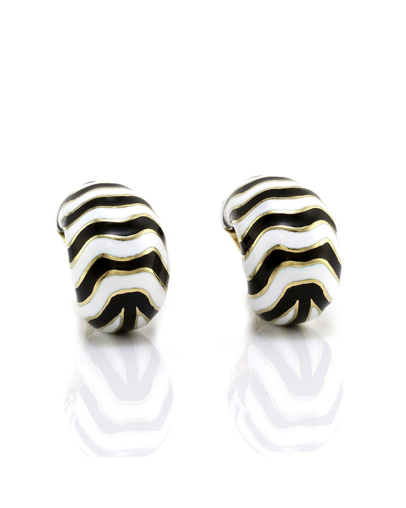 David Webb Kingdom Enamel Zebra Earrings in 18K Yellow Gold