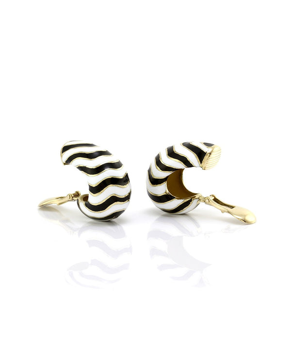 David Webb Kingdom Enamel Zebra Earrings in 18K Yellow Gold