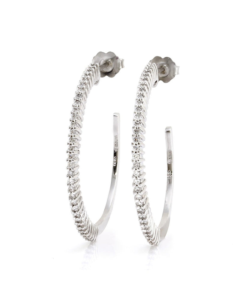 Roberto Coin Diamond Semi Hoop Earrings in White Gold