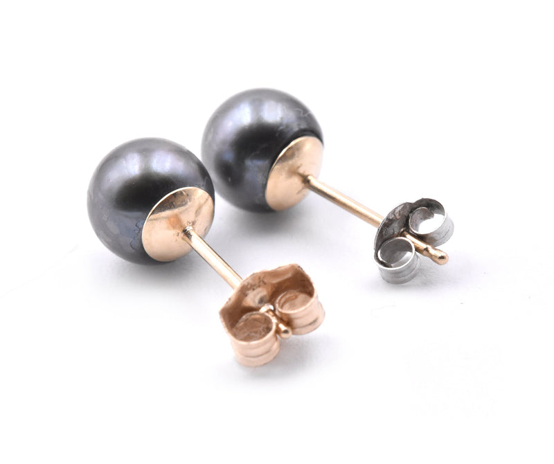 14 Karat Yellow Gold Tahitian Pearl Stud Earrings