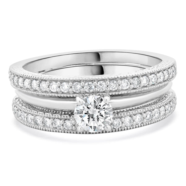 14 Karat White Gold Round Diamond Engagement Ring Set