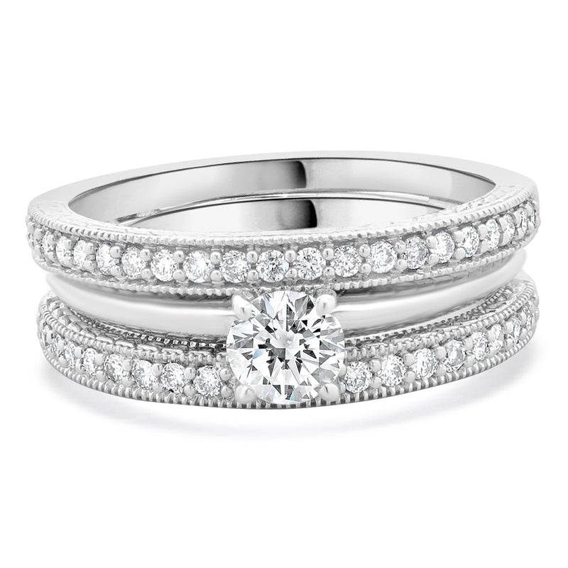 14 Karat White Gold Round Diamond Engagement Ring Set