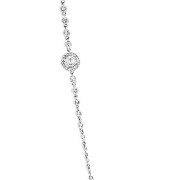 18 Karat White Gold Diamond Halo Station Necklace
