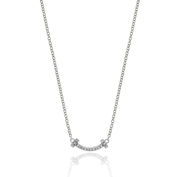 Tiffany & Co. 18 Karat White Gold T Smile Diamond Necklace