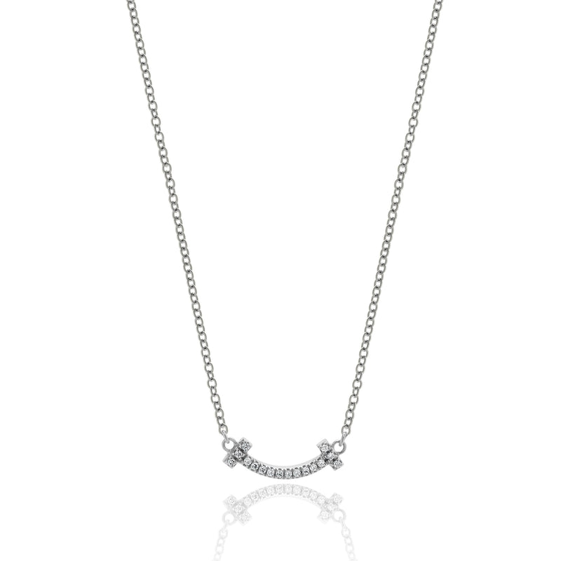 Tiffany & Co. 18 Karat White Gold T Smile Diamond Necklace