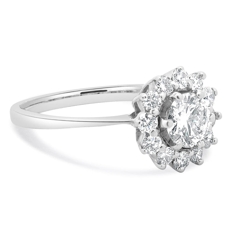 14 Karat White Gold Round Diamond Engagement Ring With Halo