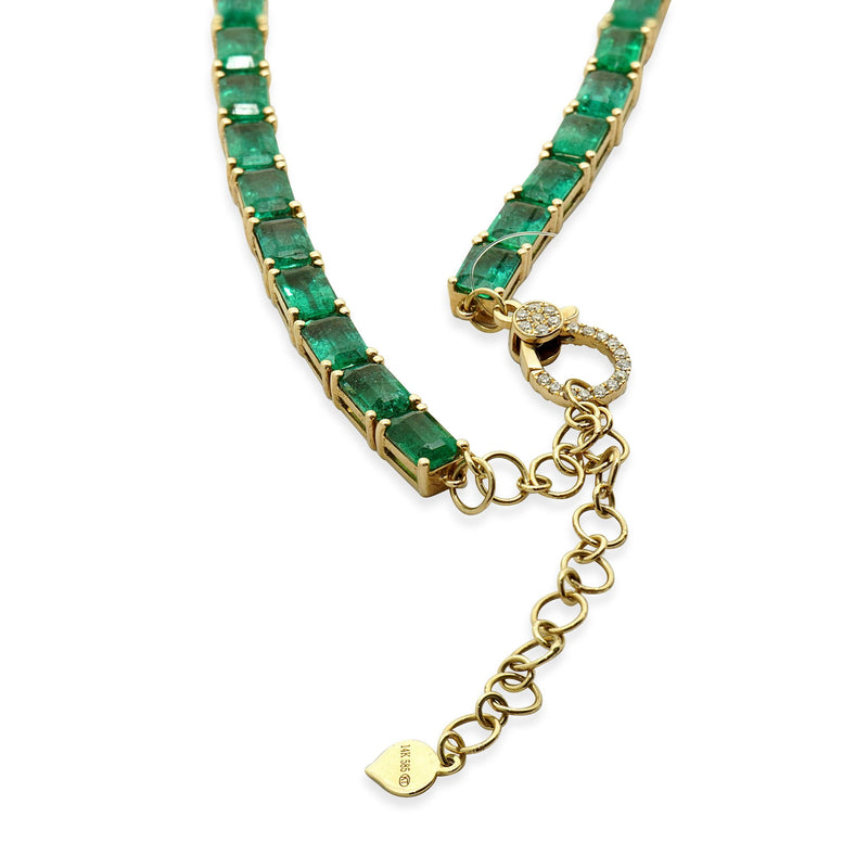 14 Karat Yellow Gold Emerald and Diamond Necklace