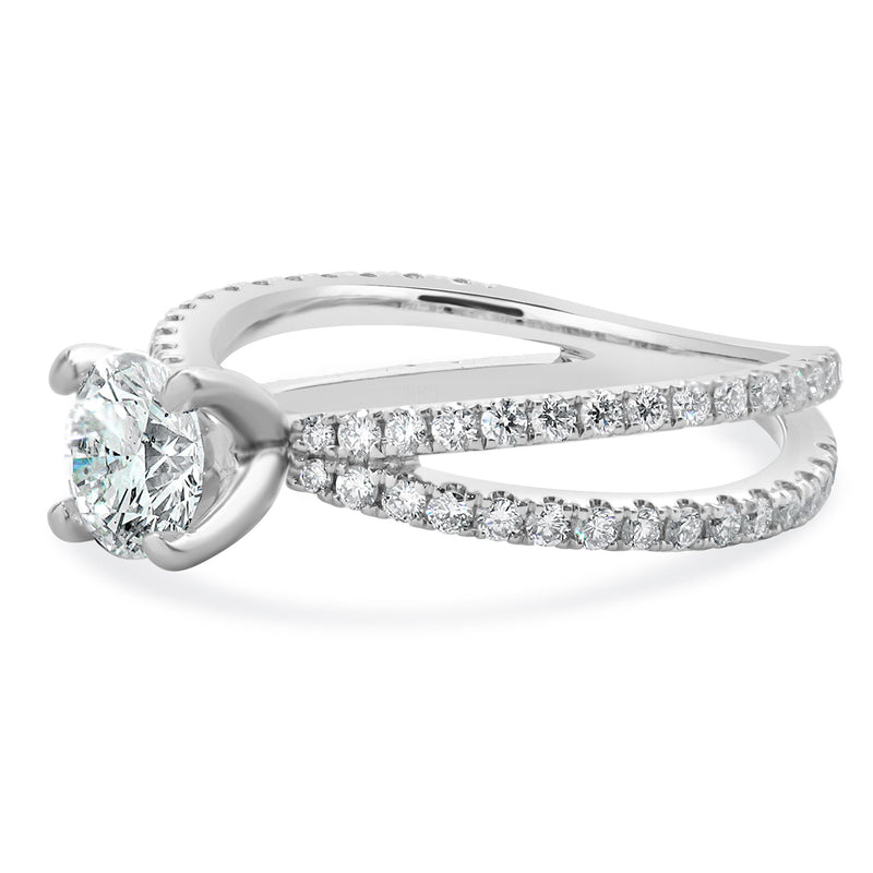 14 Karat White Gold Round Brilliant Cut Diamond Engagement Ring