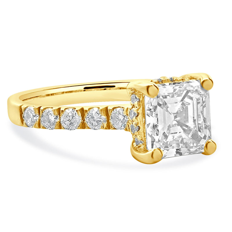 14 Karat Yellow Gold Asscher Cut Diamond Engagement Ring