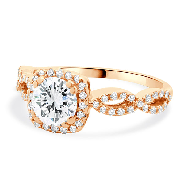 14 Karat Rose Gold Round Brilliant Cut Diamond Engagement Ring