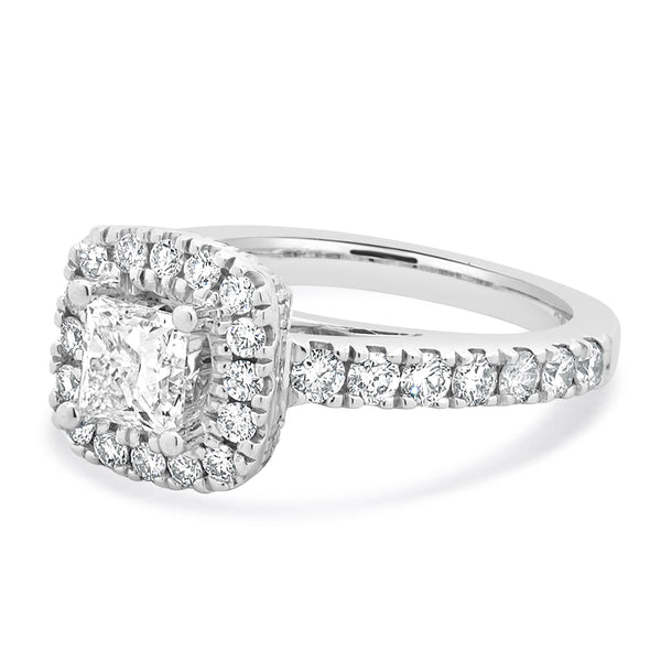 Vera Wang 14 Karat White Gold Princess Cut Halo Diamond Engagement Ring