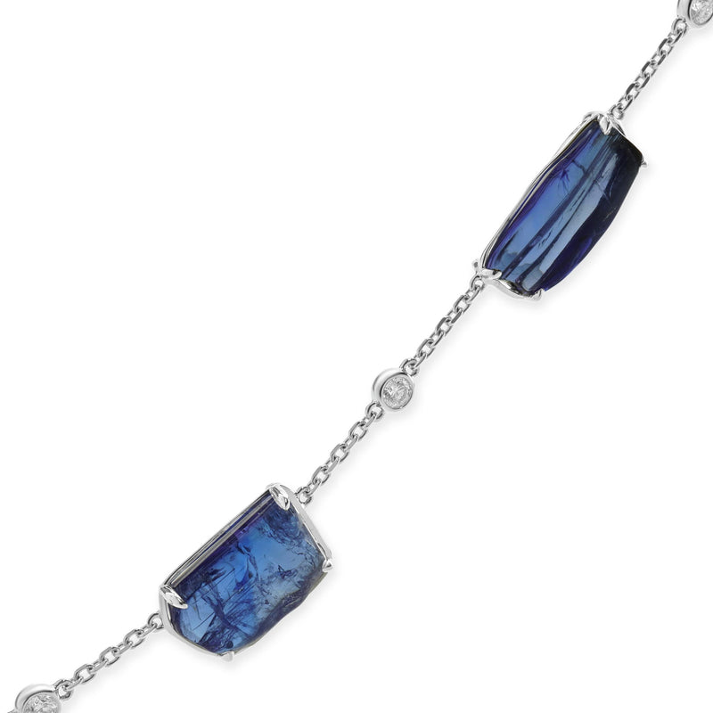 18 Karat White Gold Tumbled Tanzanite and Diamond Station Necklace