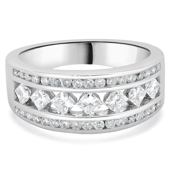 14 Karat White Gold Princess and Round Diamond Band