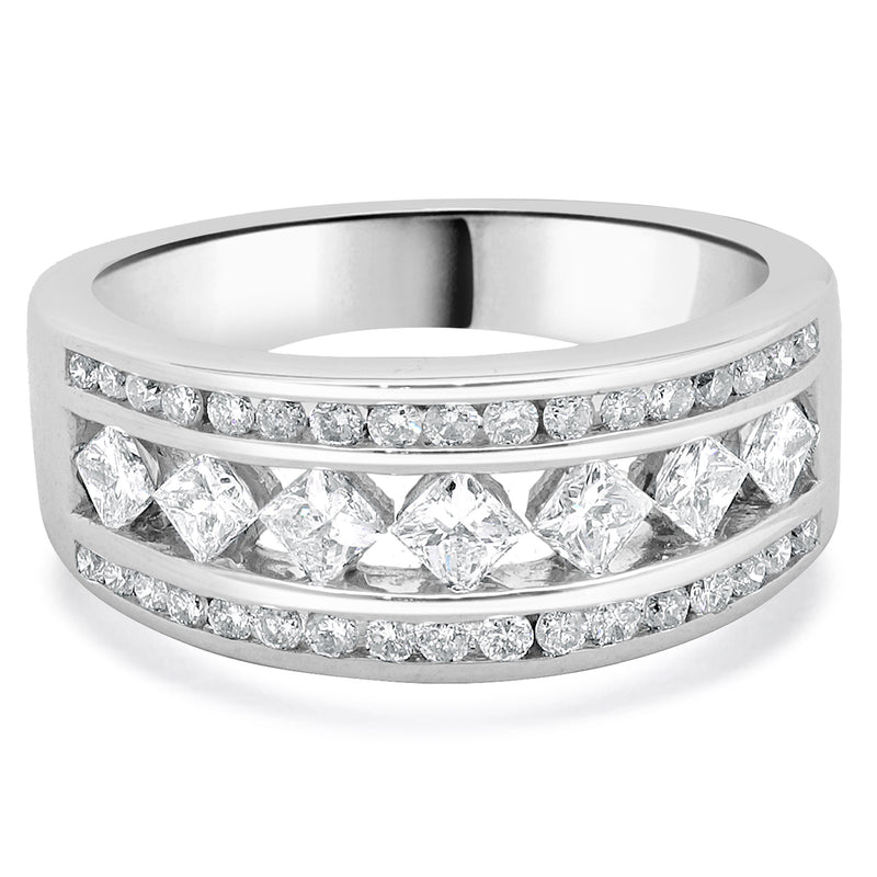 14 Karat White Gold Princess and Round Diamond Band