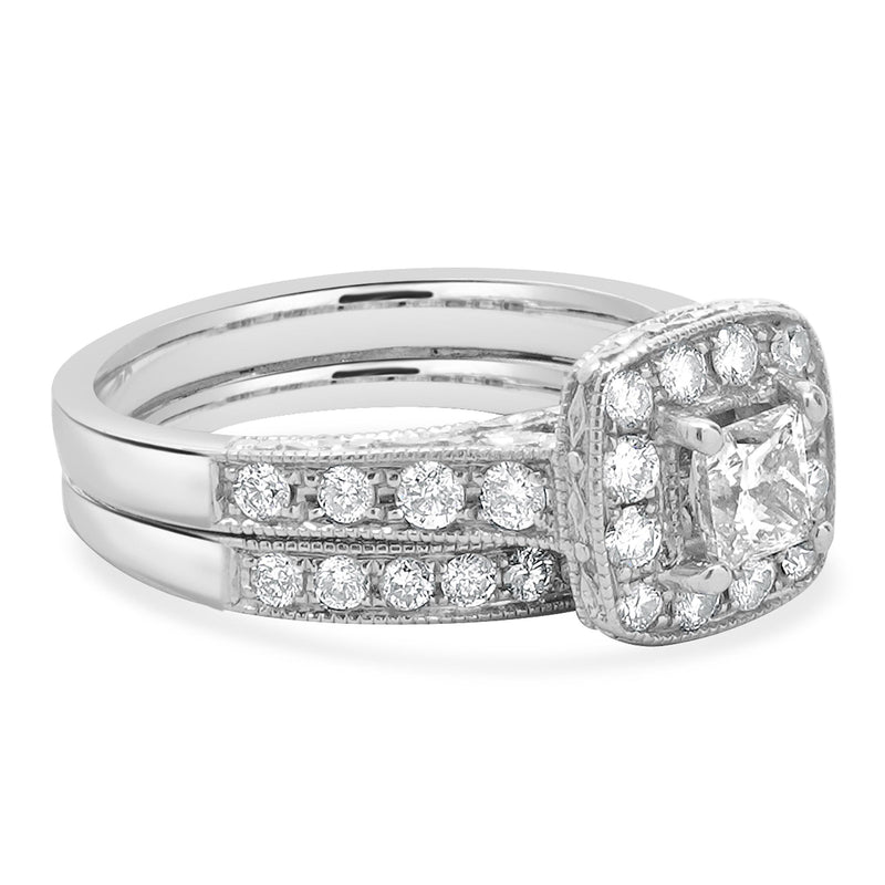 14 Karat White Gold Princess Cut Diamond Wedding Set
