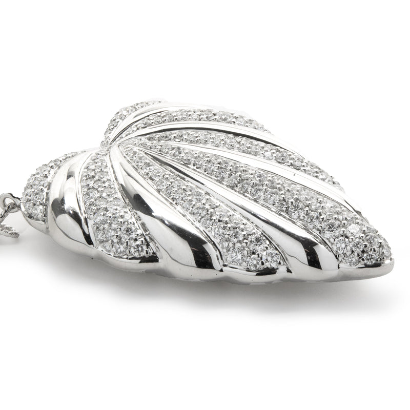 Kat Florence 18 Karat White Gold Pave Diamond Leaf Necklace