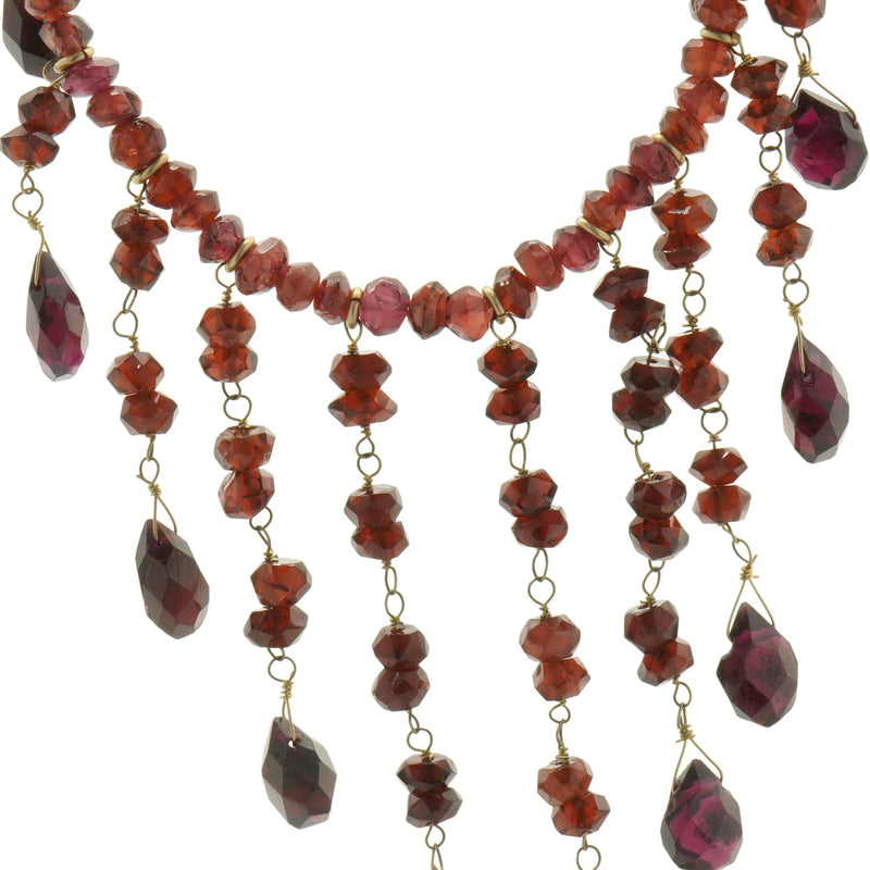 14 Karat Yellow Gold Beaded Garnet Necklace