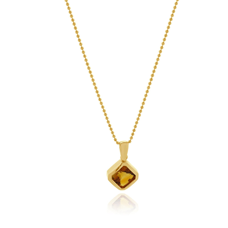 14K Yellow Gold Bezel Set Citrine Solitaire Necklace