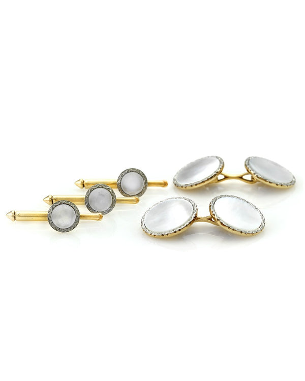 Mother of Pearl Round Cufflinks in Gold and Platinum