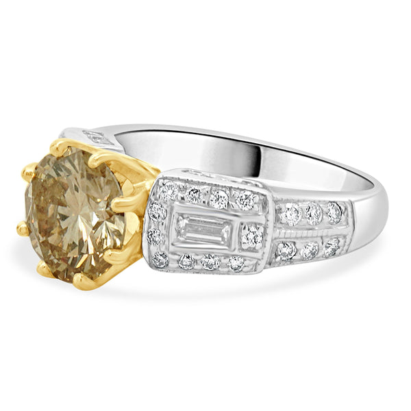 14 Karat Two Tone Round Brilliant Cut Diamond Engagement Ring