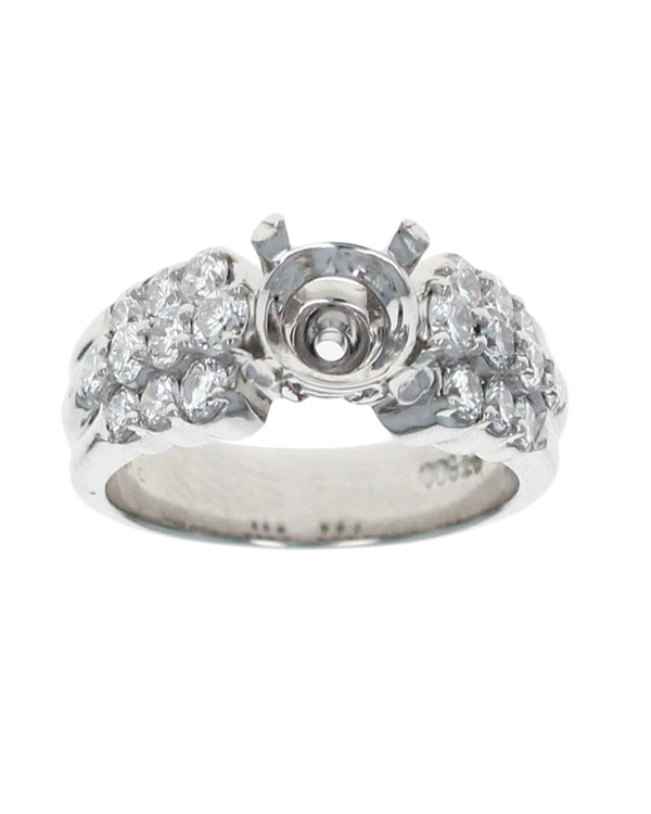 Fluted Three Row Diamond Semi Mount Ring