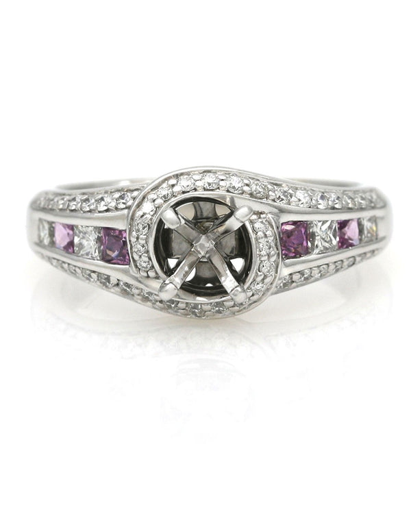 Pink Sapphire and Diamond Semi Mount Ring