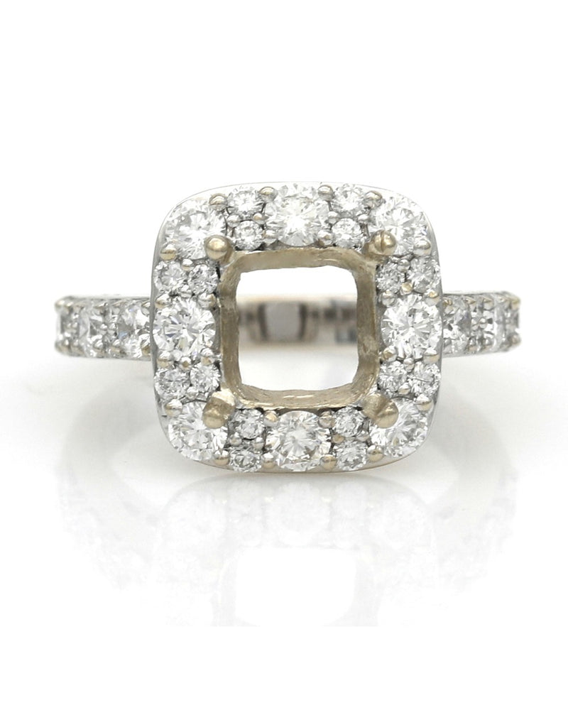 Round Diamond Square Halo Semi Mount Ring