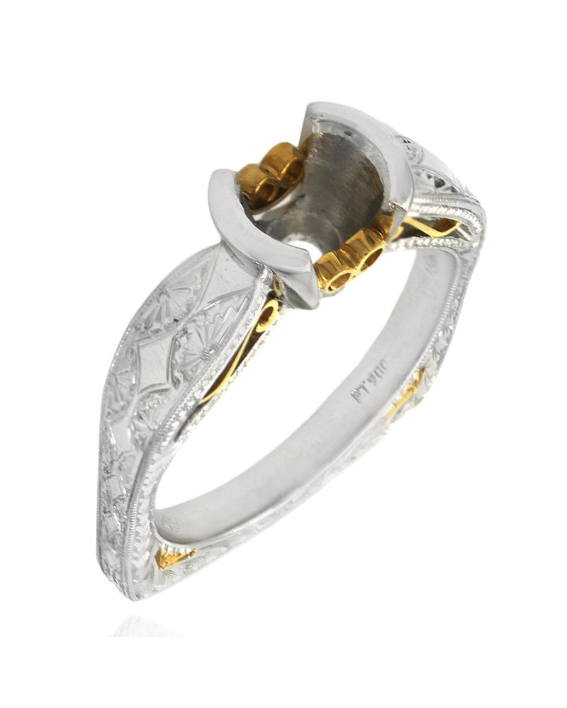 Etched Milgrain Semi Mounting in Platinum and Yellow Gold