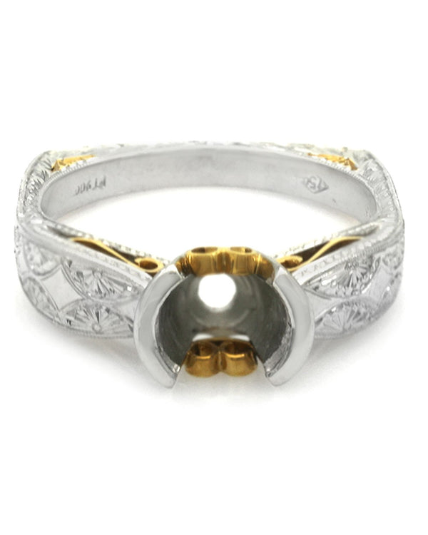 Etched Milgrain Semi Mounting in Platinum and Yellow Gold