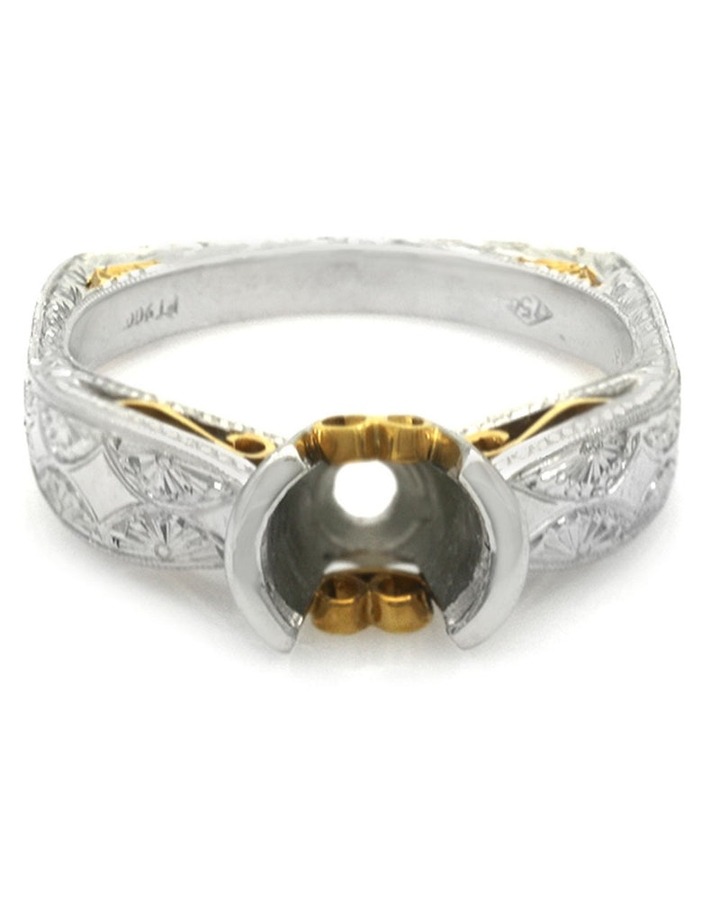 Etched Milgrain Semi Mounting in Platinum and Yellow Gold