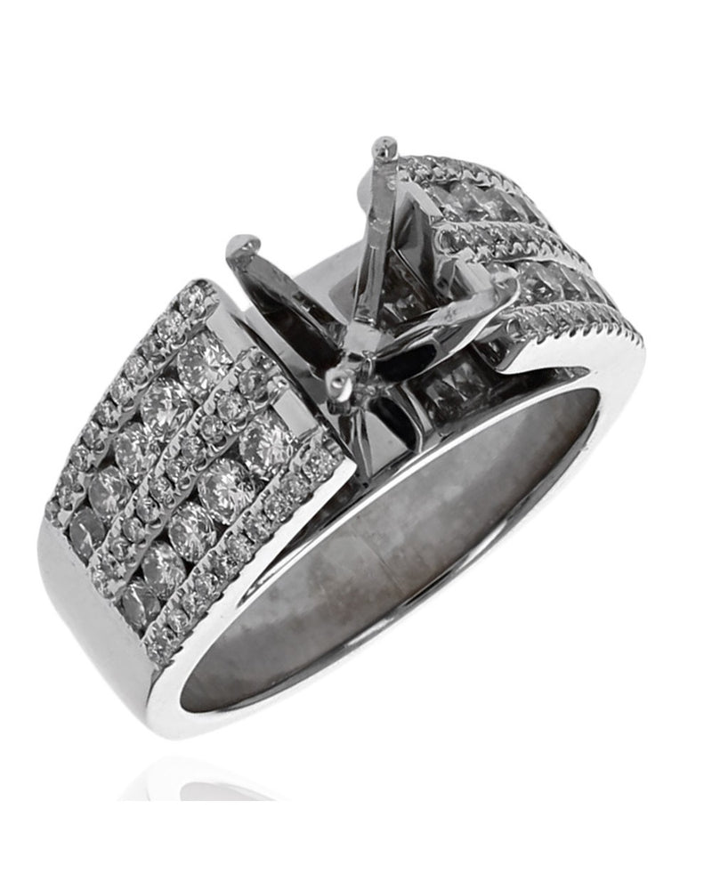 Five Row Diamond Semi Mount in White Gold