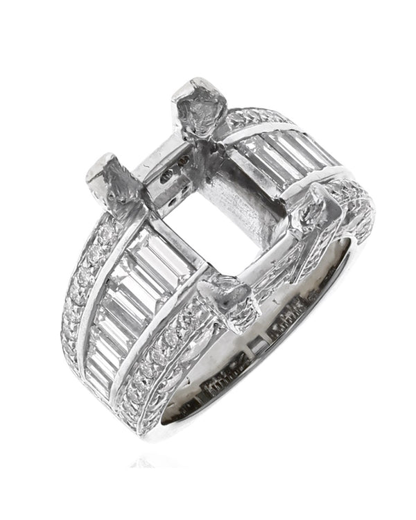 3-Sided 3-Row Diamond Semi-Mounting in White Gold