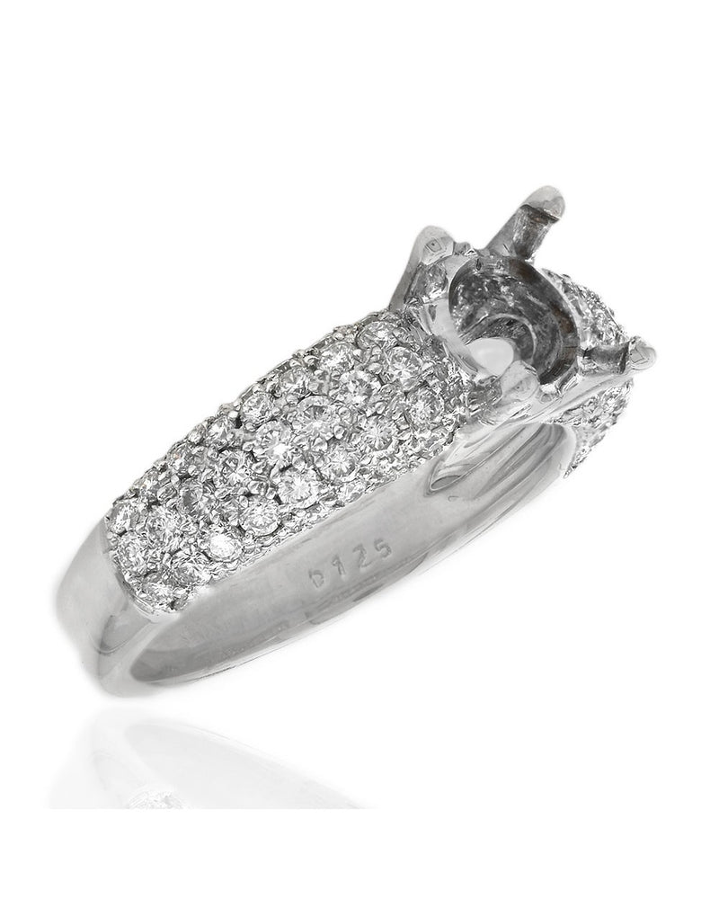 3 Sided Diamond Pave Semi Mount in White Gold