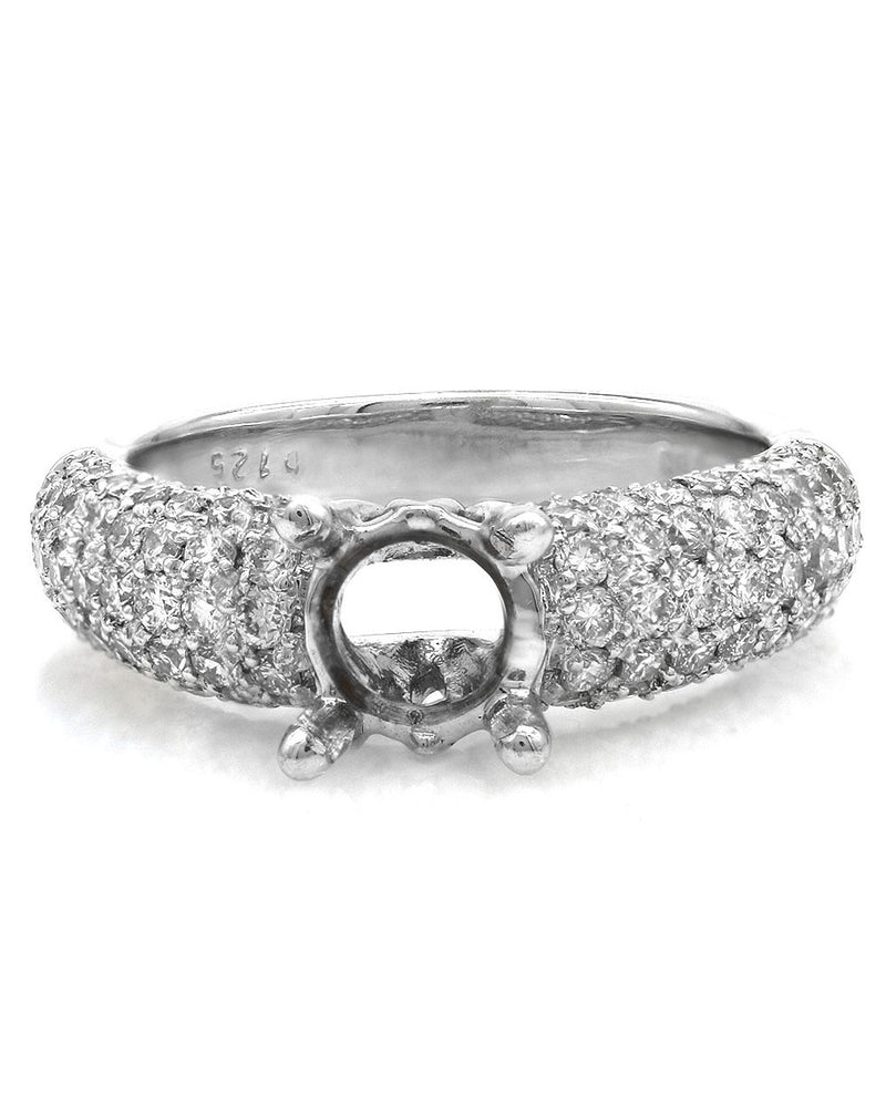 3 Sided Diamond Pave Semi Mount in White Gold