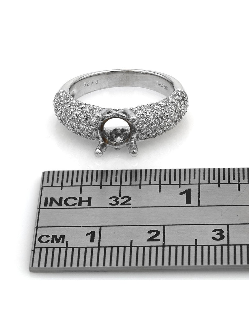 3 Sided Diamond Pave Semi Mount in White Gold