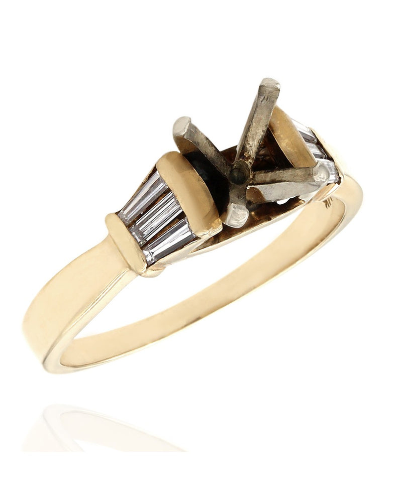 Baguette Diamond Semi Mount Ring in Gold