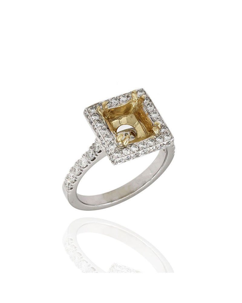 Pave Diamond Square Top Halo Ring Mounting in Gold