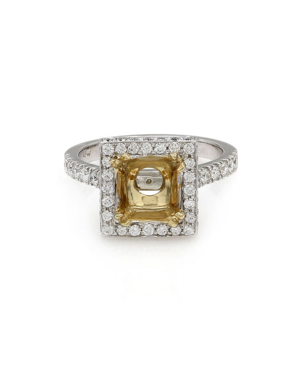 Pave Diamond Square Top Halo Ring Mounting in Gold