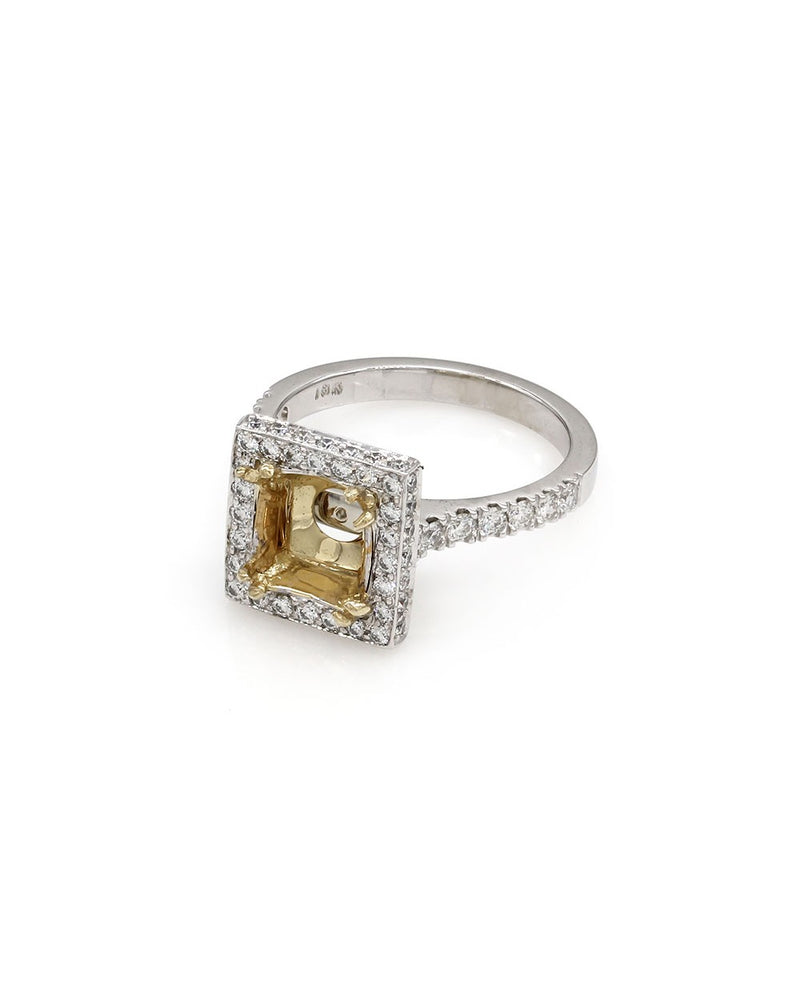 Pave Diamond Square Top Halo Ring Mounting in Gold