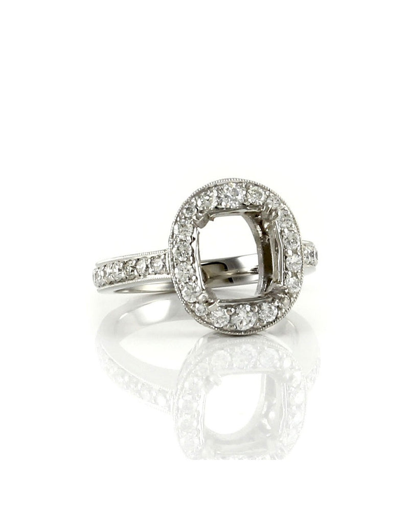 Pave Diamond Halo Ring Mounting in Platinum